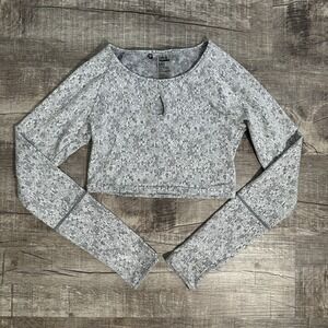 Gymshark‎ Fleur Texture Long Sleeve Crop Top Womens S Gray Marl Workout Gym